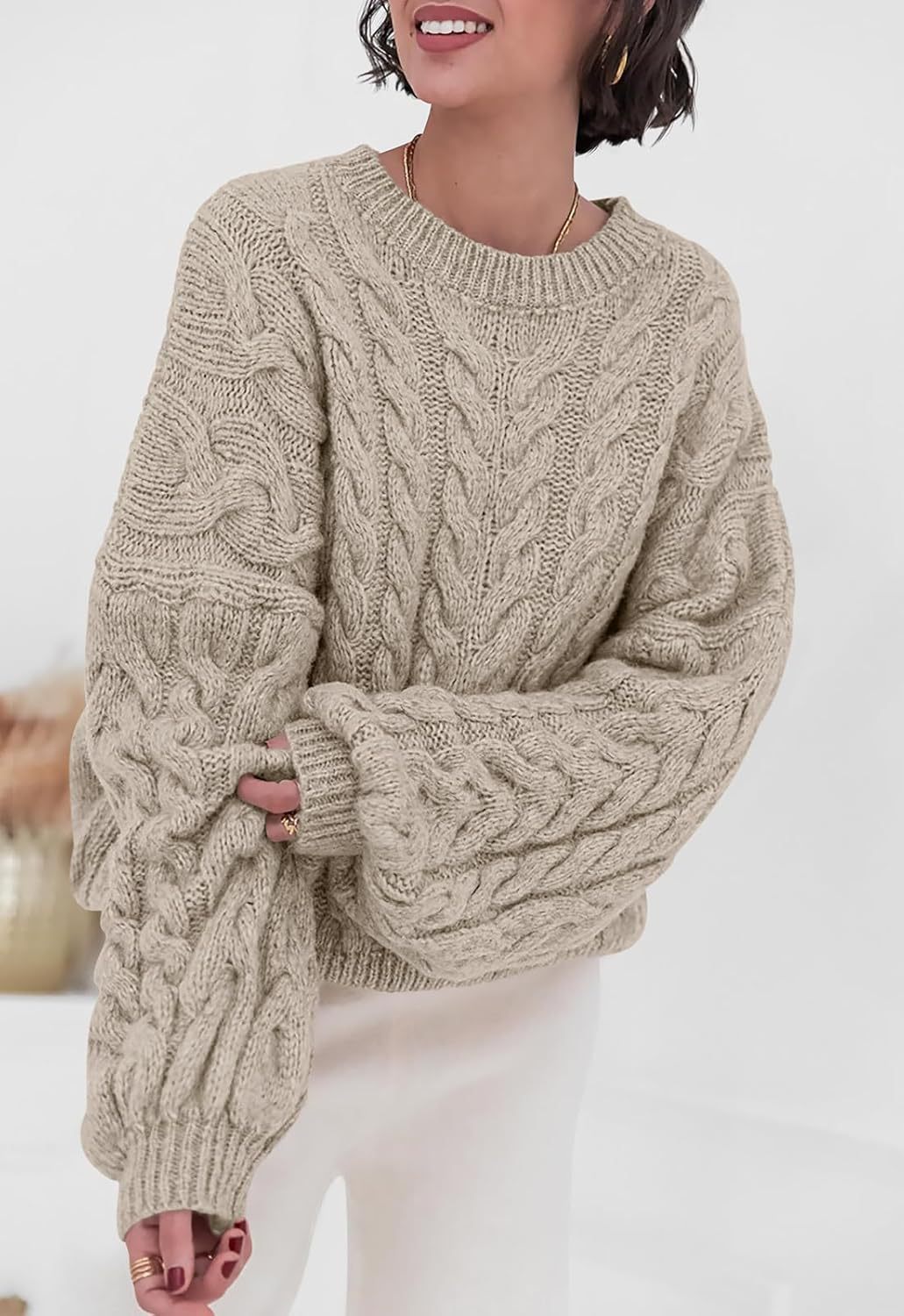 Hara - Maglione Chic a Treccia con Girocollo e Vestibilità Ampia