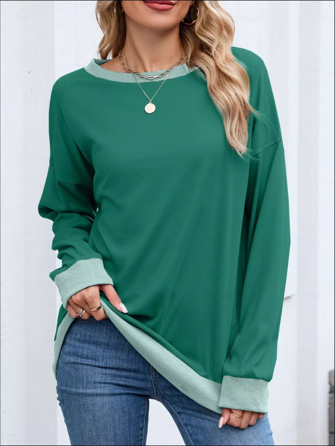 Danette - Felpa casual a maniche lunghe con bordi a contrasto