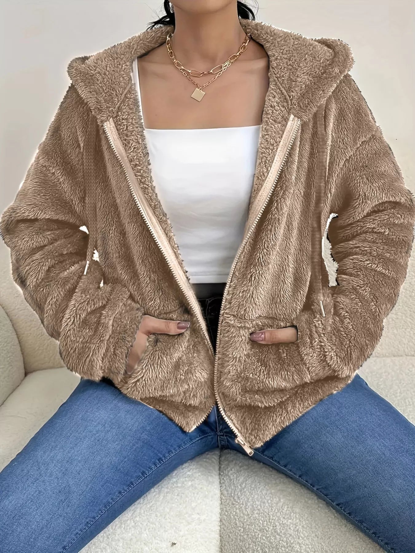 Denisse - Giacca in Pile Calda con Zip e Coulisse