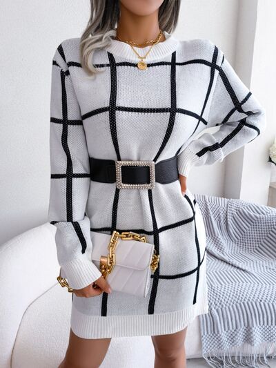 Liliah - Mini abito maglione caldo con motivo scozzese