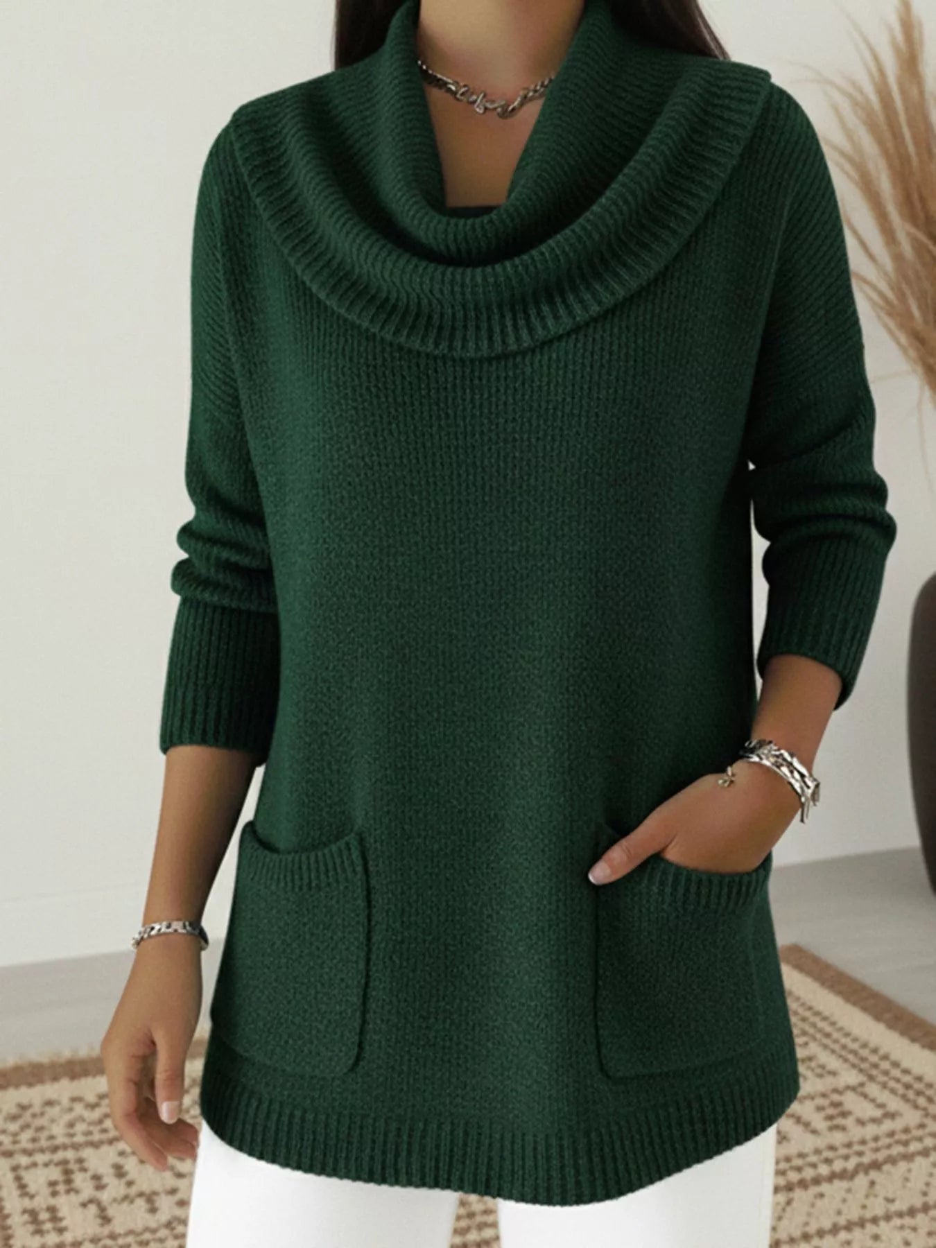 Violeta - Maglione elegante a maniche lunghe con collo morbido e tasche