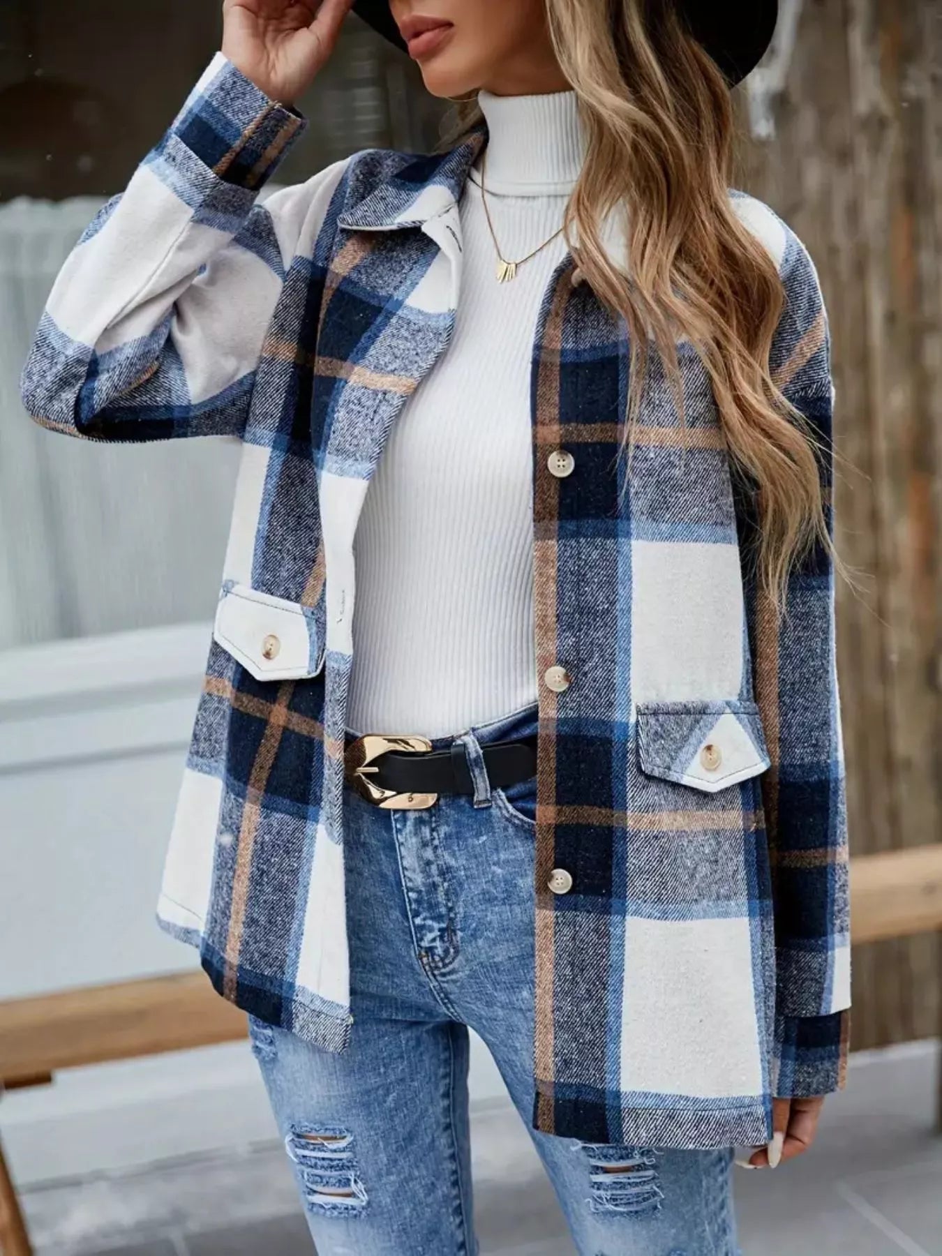 Liana - Shacket a quadri versatile con bottoni e maniche lunghe