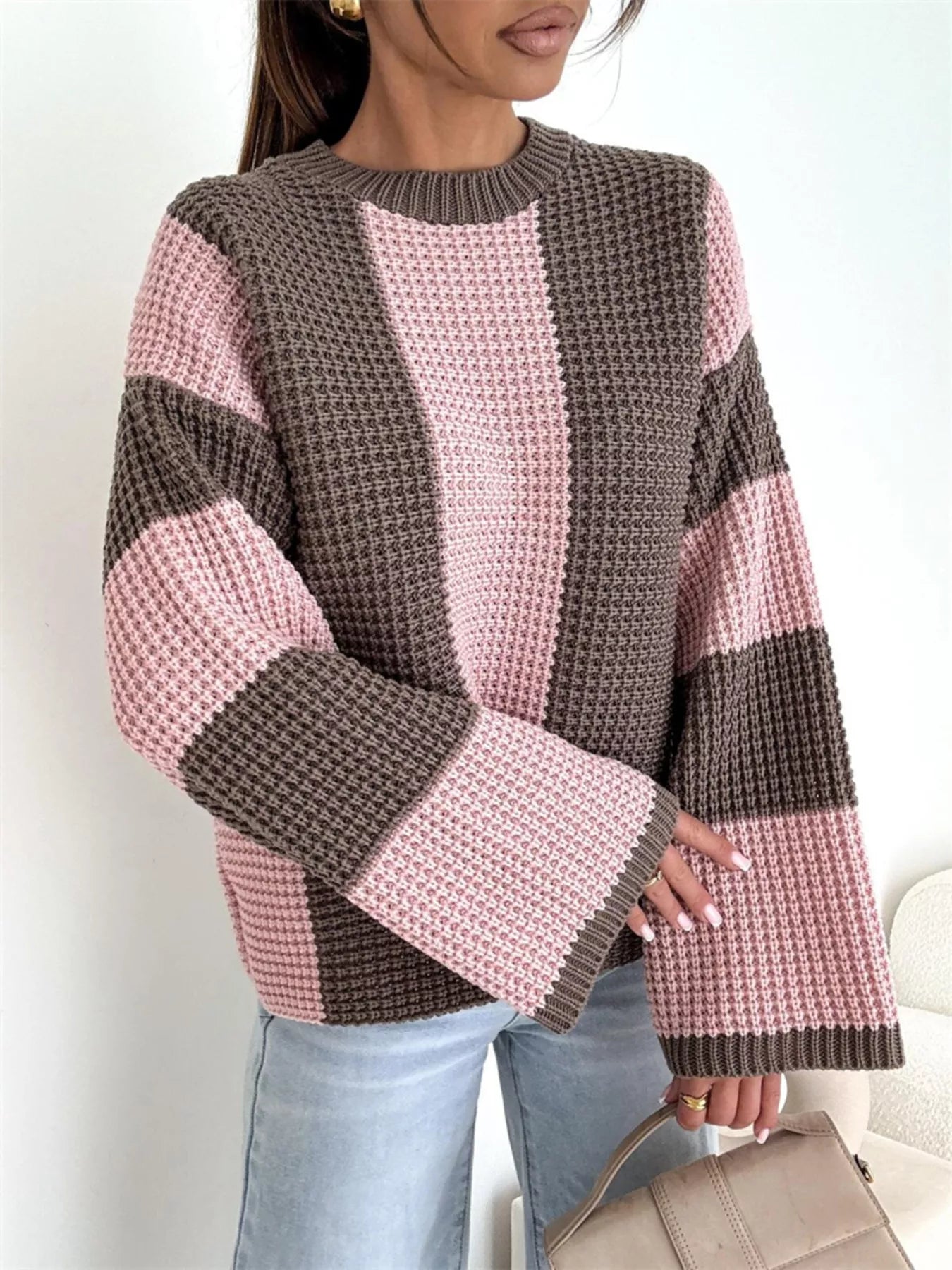Elise - Maglione elegante a righe colorate con maniche svasate