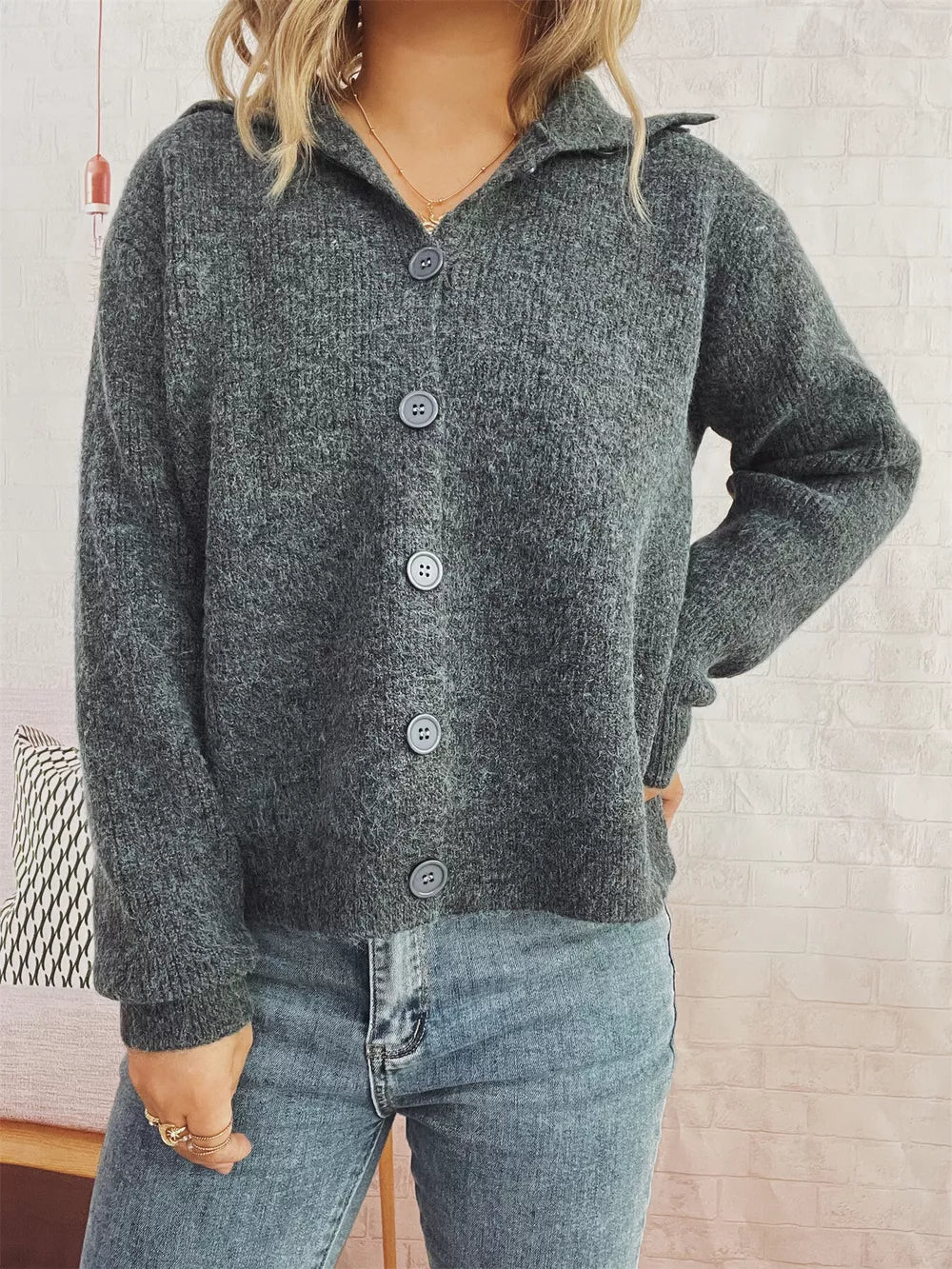 Natalina - Cardigan casual a maglia costina con bottoni