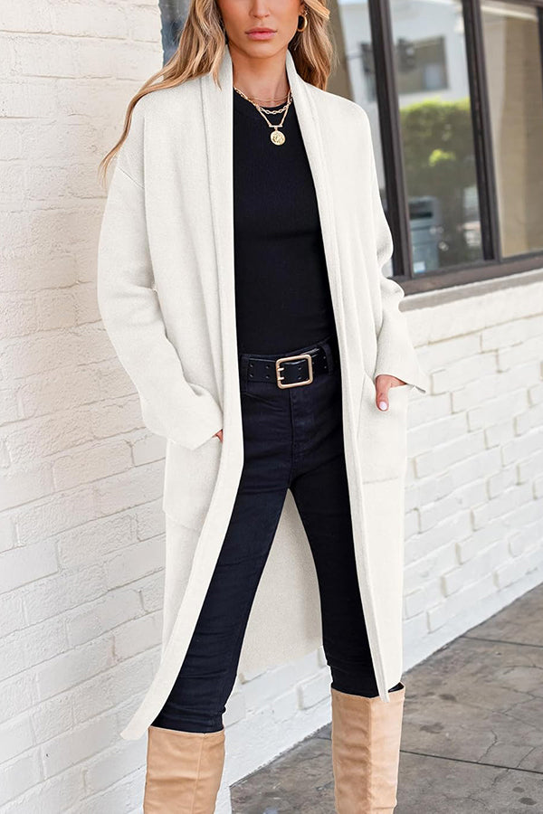 Falynn - Elegante cardigan cappotto lungo a maniche lunghe con tasche