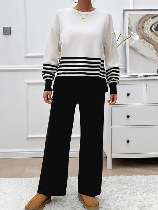 Jessamin - Completo caldo con maglione a righe e pantaloni