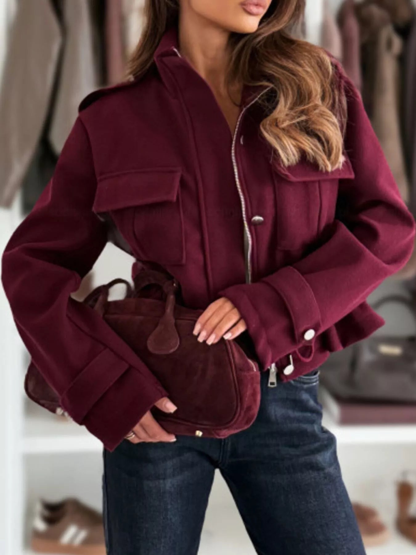 Herminia - Giacca casual corta con coulisse e bottoni