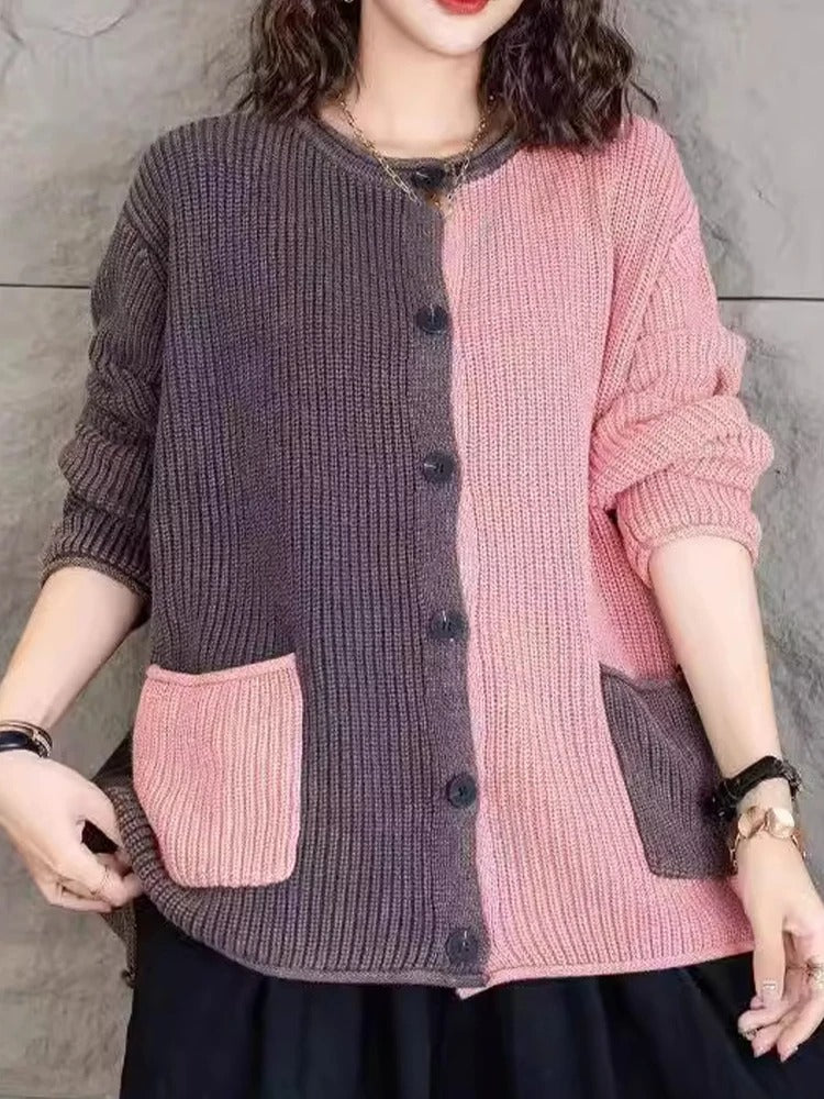 Arizona - Cardigan elegante in maglia a contrasto dalla vestibilità ampia