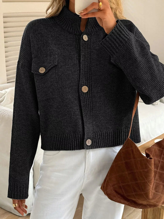 Vespera - Cardigan corto in maglia con bottoni caldo e accogliente