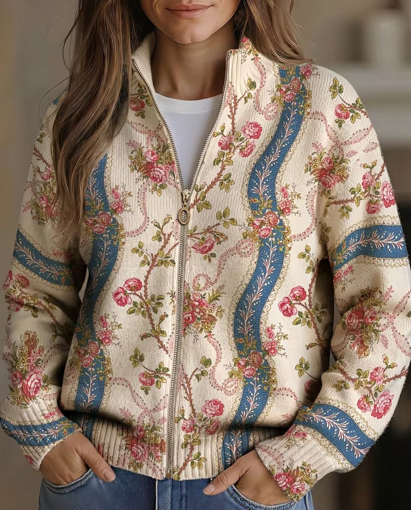 Cardigan in Maglia con Rose e Fiocco da Donna