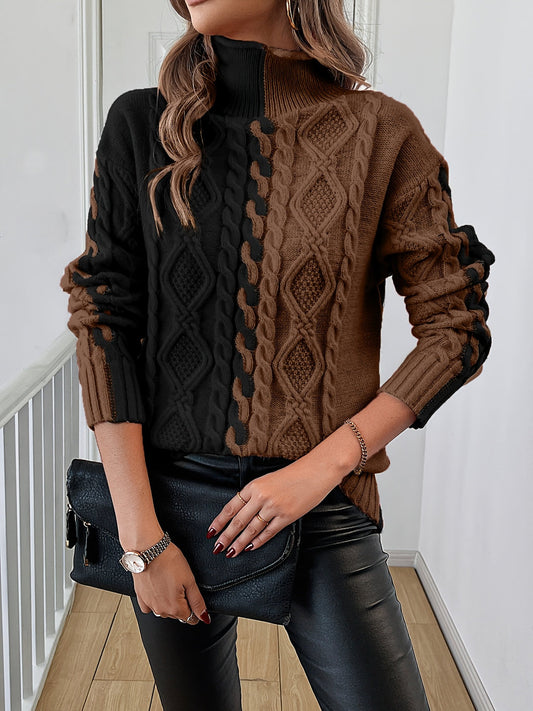 Nevaeh - Maglione caldo a collo alto in maglia a trecce elegante