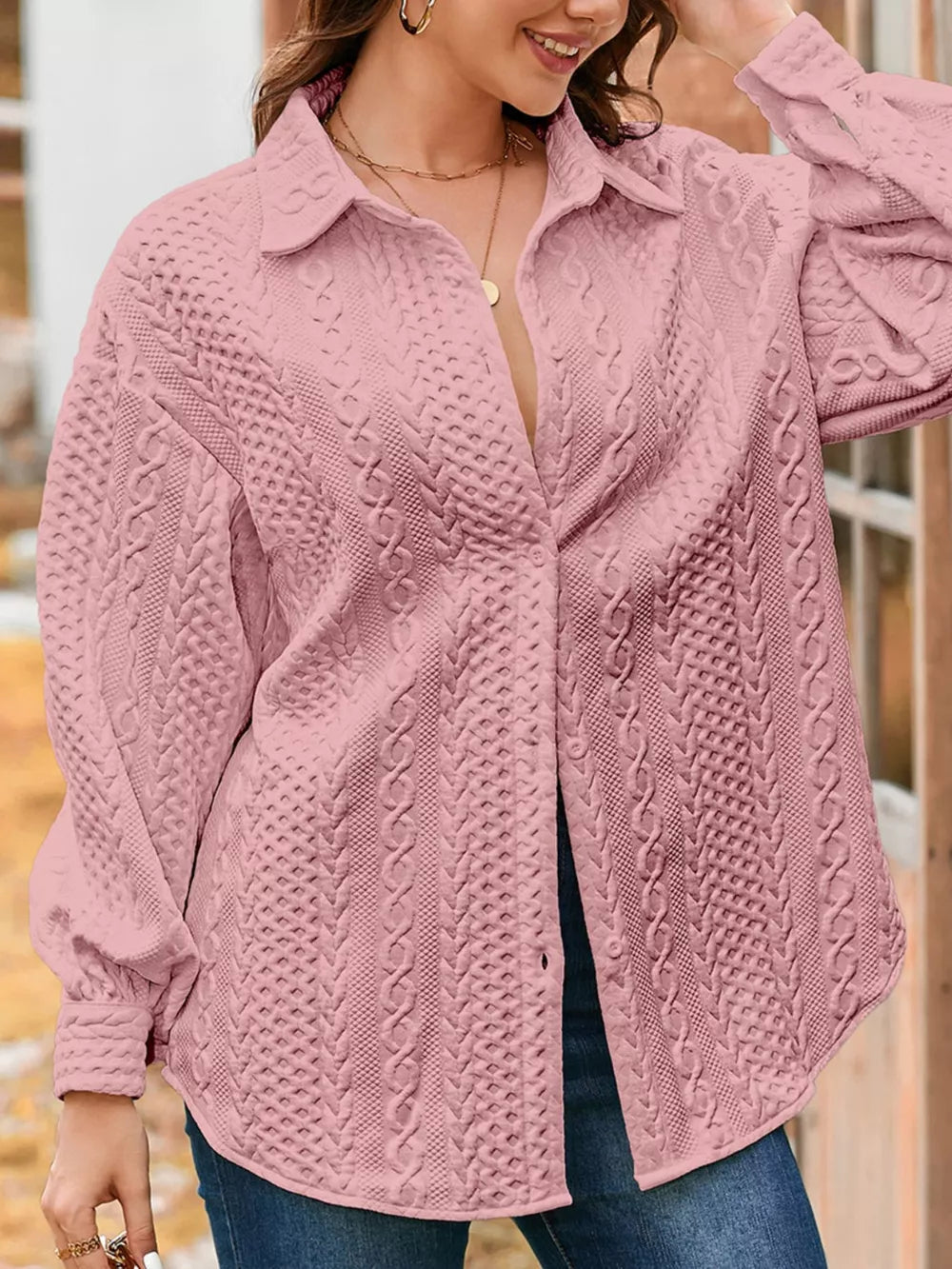 Maristella - Shacket morbido con maniche a sbuffo e texture a trecce