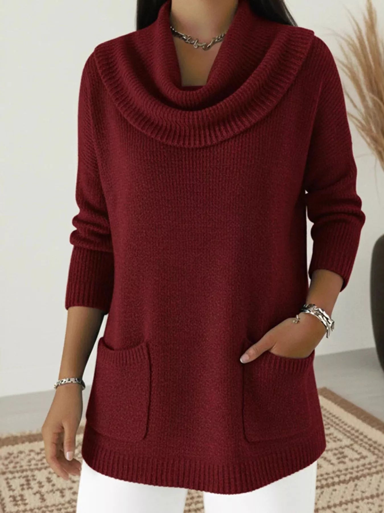 Violeta - Maglione elegante a maniche lunghe con collo morbido e tasche