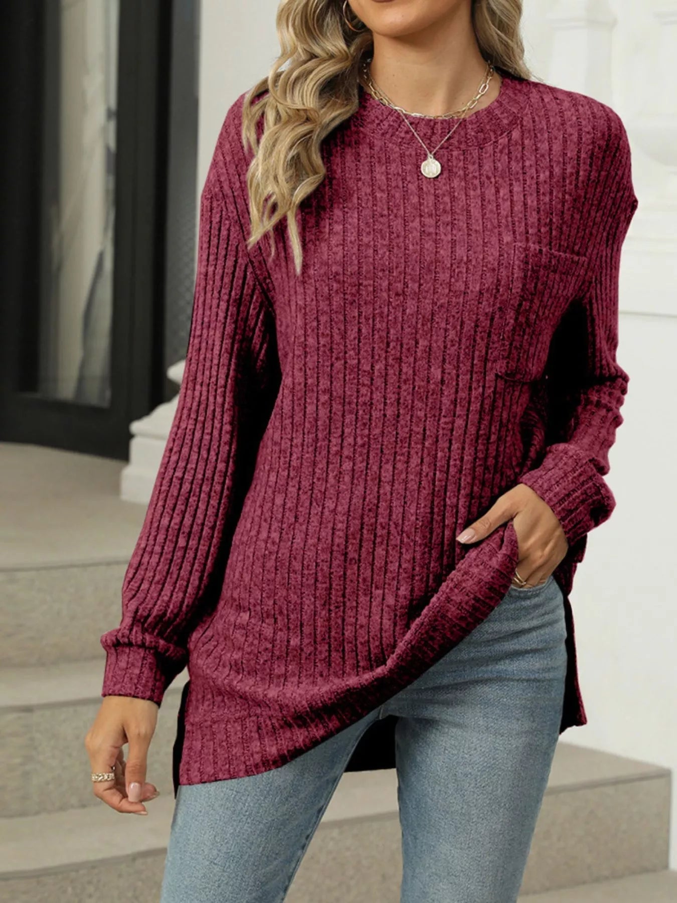 Talya - Elegante maglione a girocollo in maglia a coste