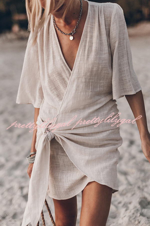 Helena - Mini Abito a Portafoglio Annodato in Misto Cotone e Lino Easy Breezy