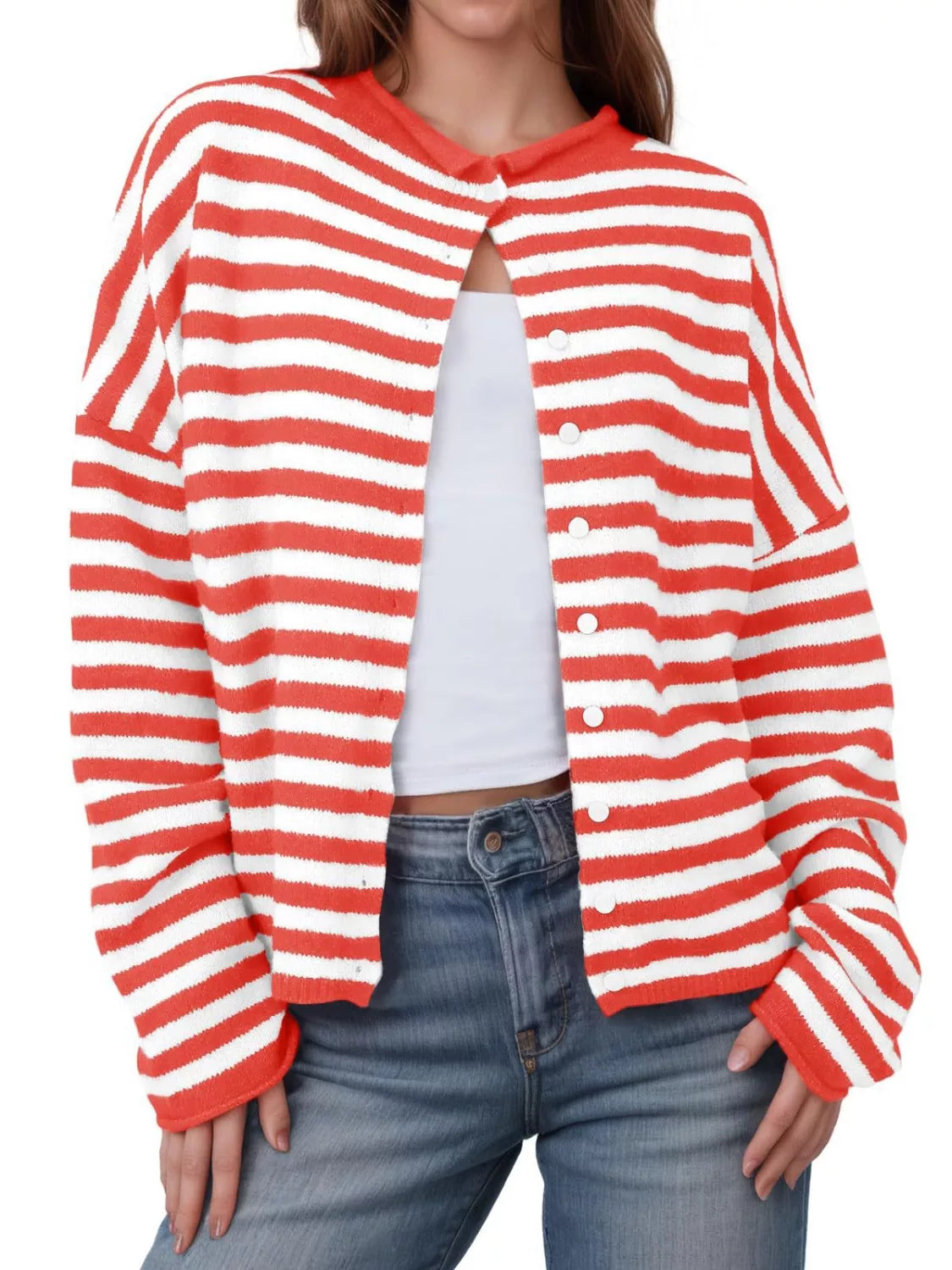 Wiktoria - Cardigan lavorato a maglia a righe con bottoni