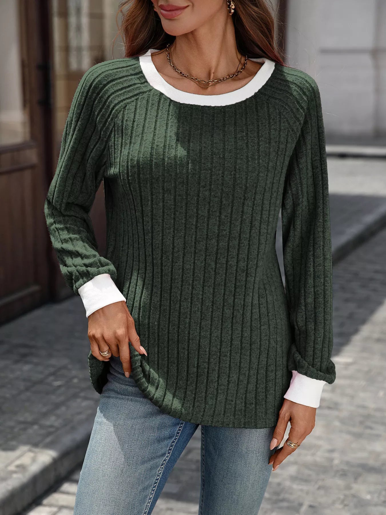 Alyanna - Maglione casual a girocollo in maglia a costine