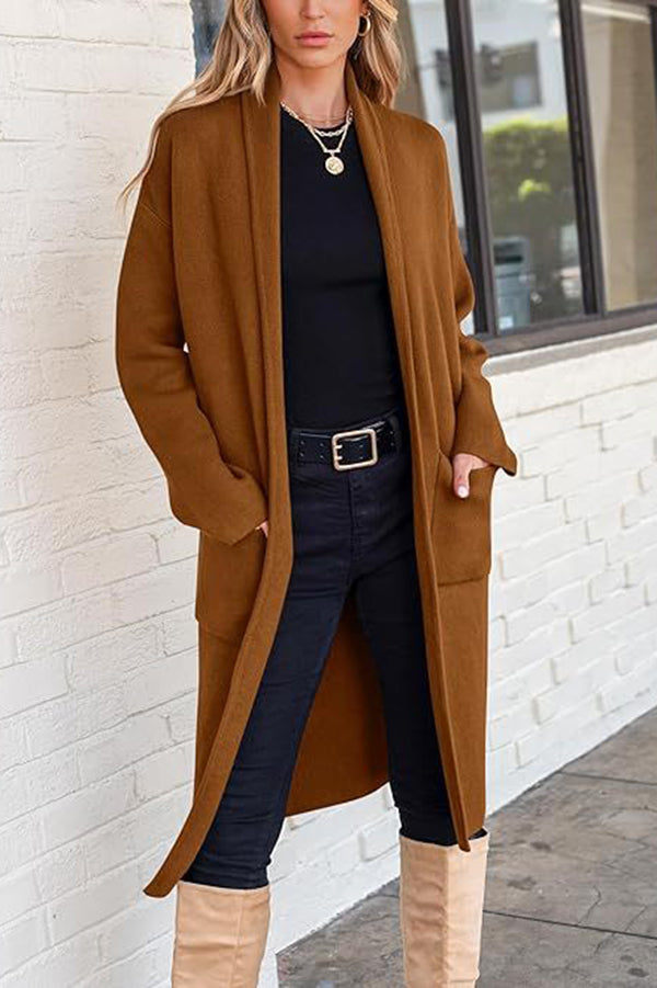 Falynn - Elegante cardigan cappotto lungo a maniche lunghe con tasche