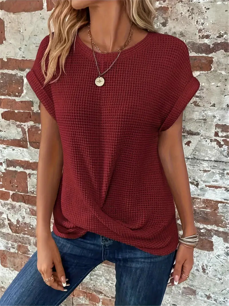 Azaleah - Maglietta casual in maglia con collo rotondo