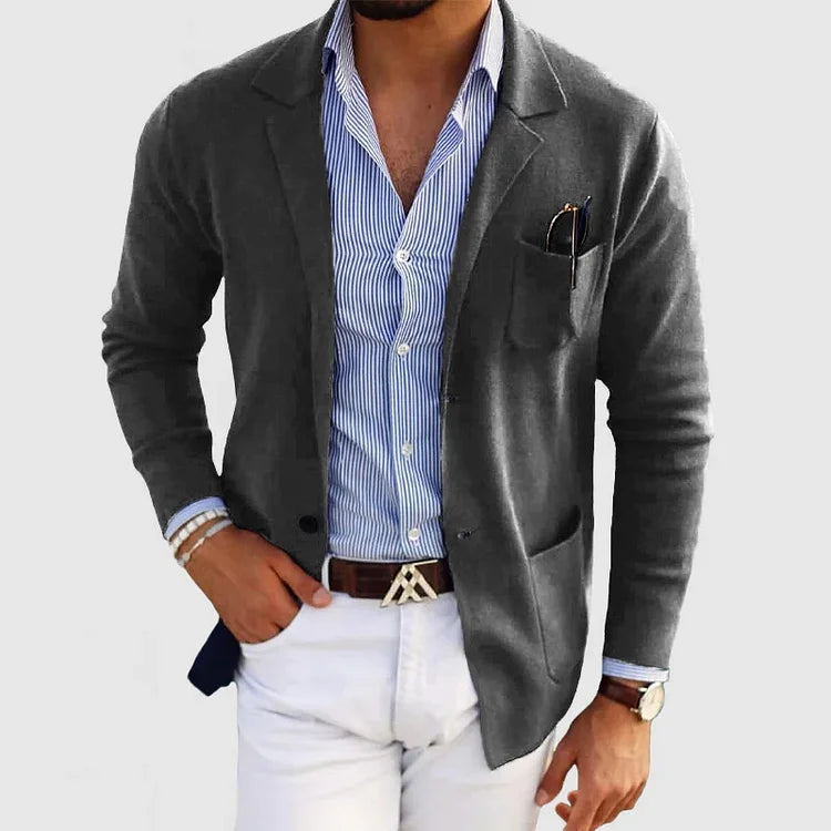 Blazer da uomo elegante con tasche casual con bottoni e colletto a revers – Nico