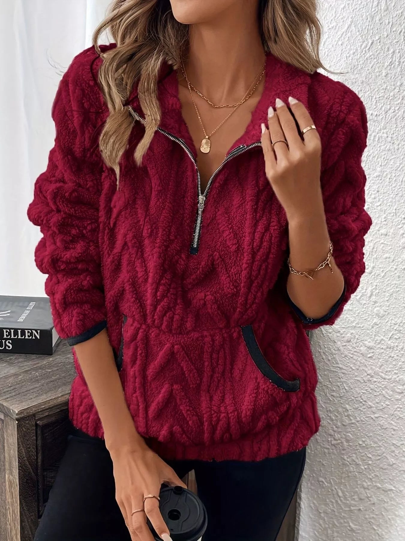 Savana - Elegante maglione caldo con mezza zip