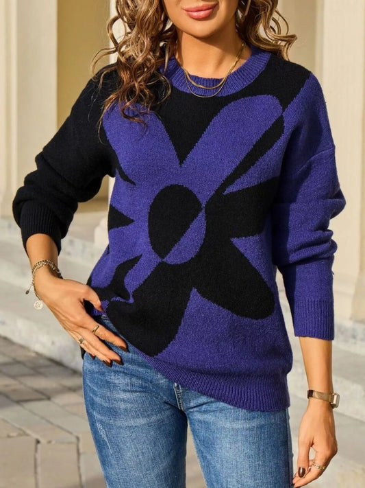 Treena - Maglione chic con motivo floreale e design color block