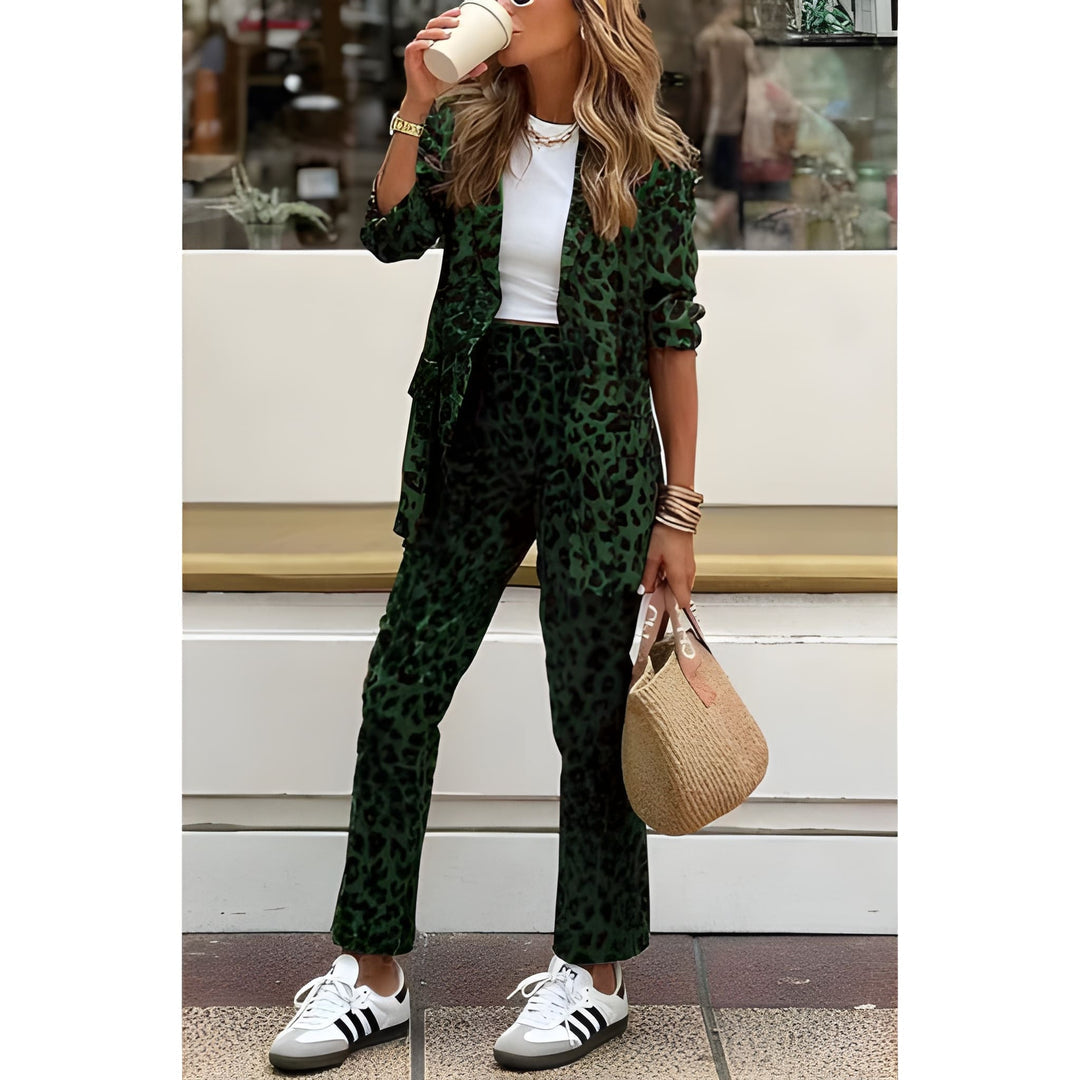 Manuela - Set elegante con blazer e pantaloni stampa leopardata