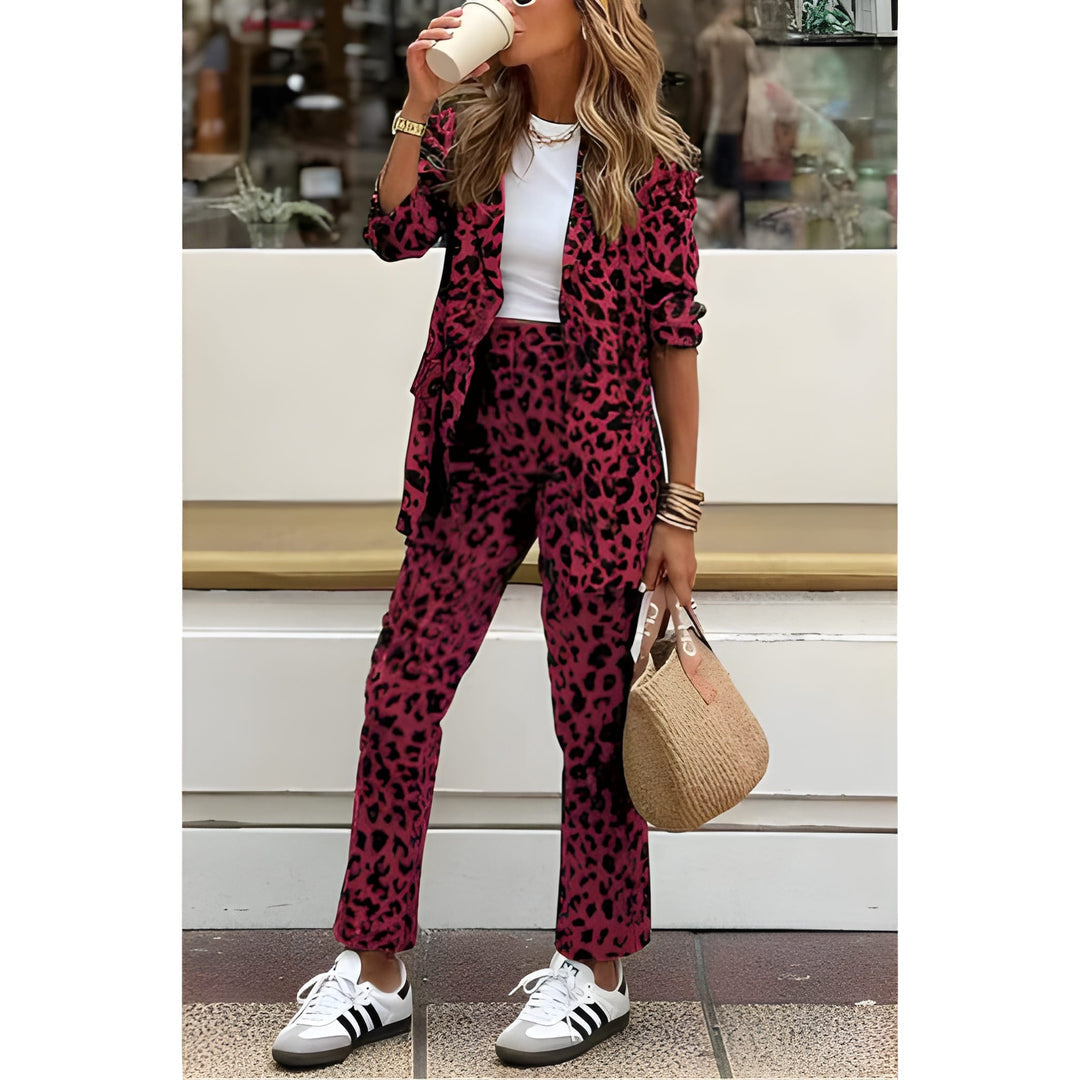 Manuela - Set elegante con blazer e pantaloni stampa leopardata