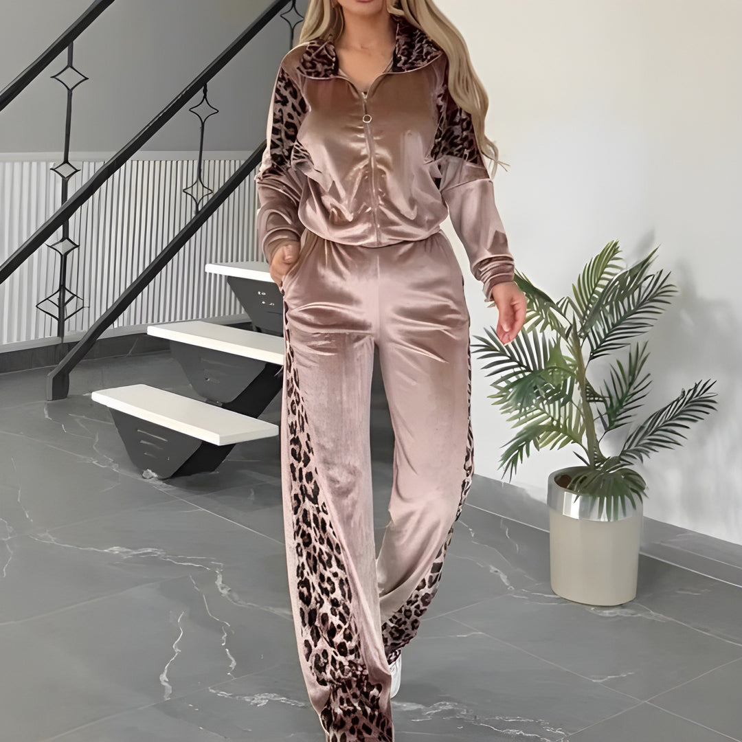 Vallory - Set elegante con giacca e pantaloni stampa leopardata