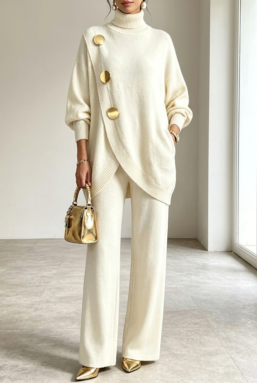 Completo da Donna con Dolcevita e Pantaloni a Gamba Larga