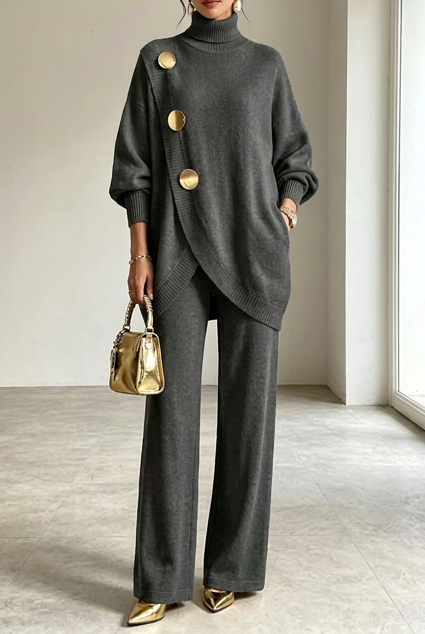 Completo da Donna con Dolcevita e Pantaloni a Gamba Larga