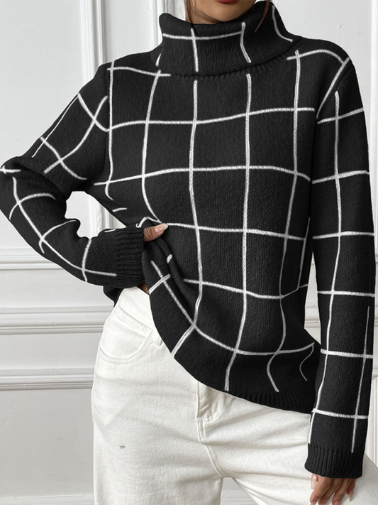Zahava - Maglione a Collo Alto a Quadri Elegante e Caldo