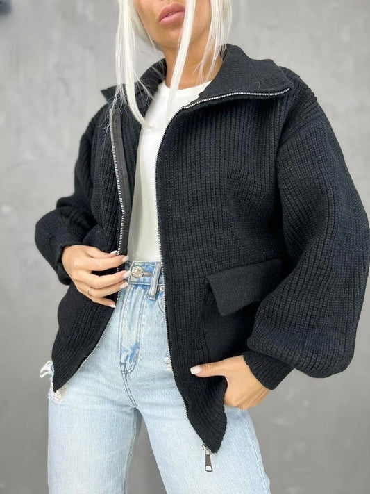Romelia - Cardigan ampio in maglia con zip caldo