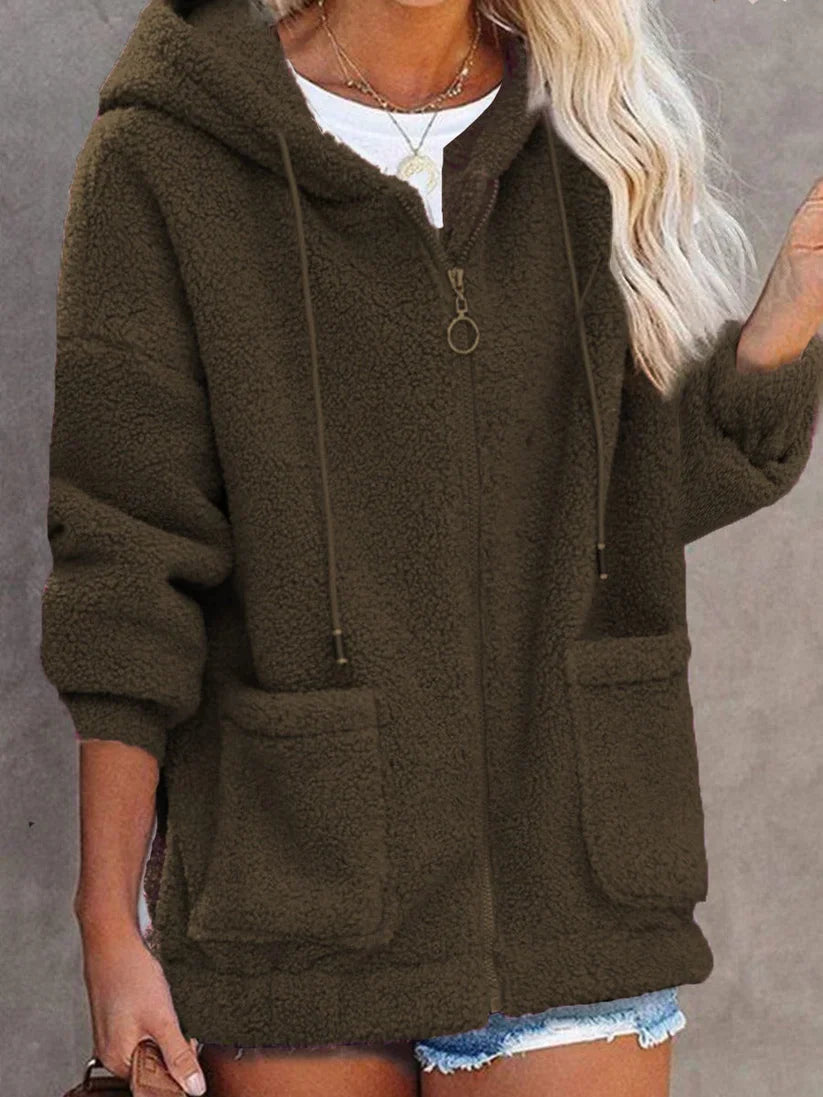 Theadora - Giacca oversize in sherpa con zip e cappuccio