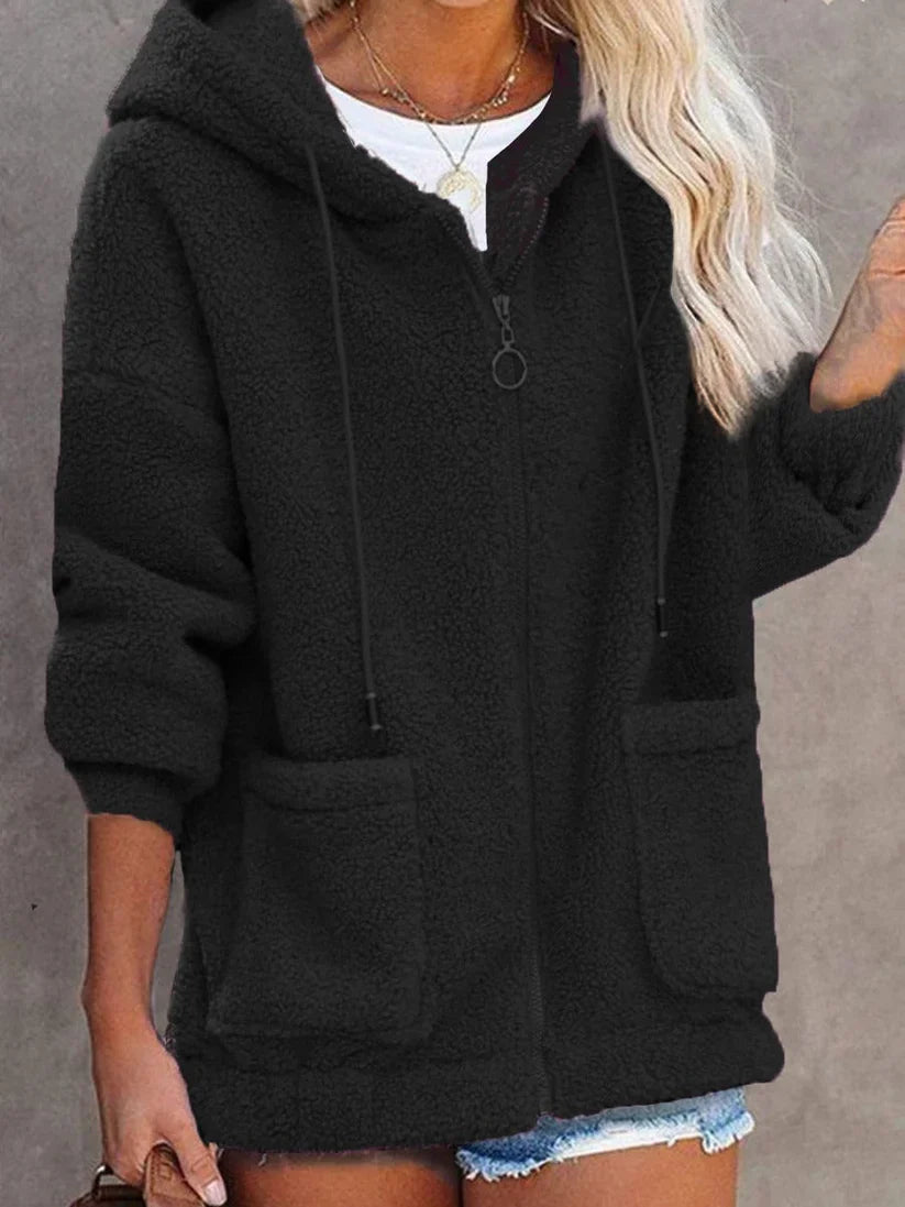 Theadora - Giacca oversize in sherpa con zip e cappuccio