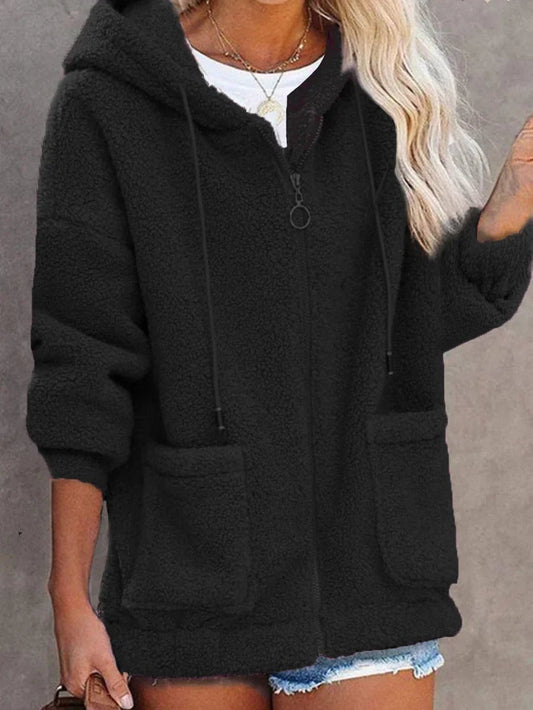 Theadora - Giacca oversize in sherpa con zip e cappuccio