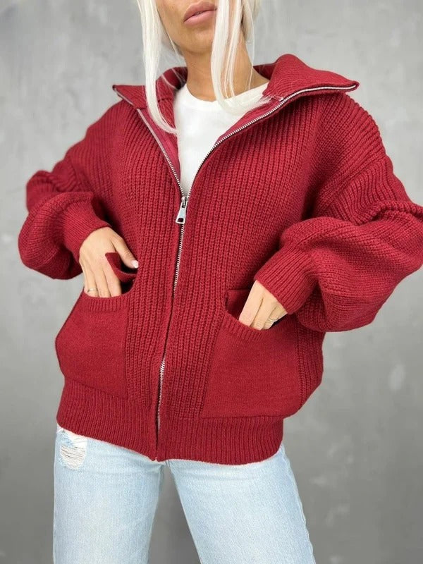 Romelia - Cardigan ampio in maglia con zip caldo