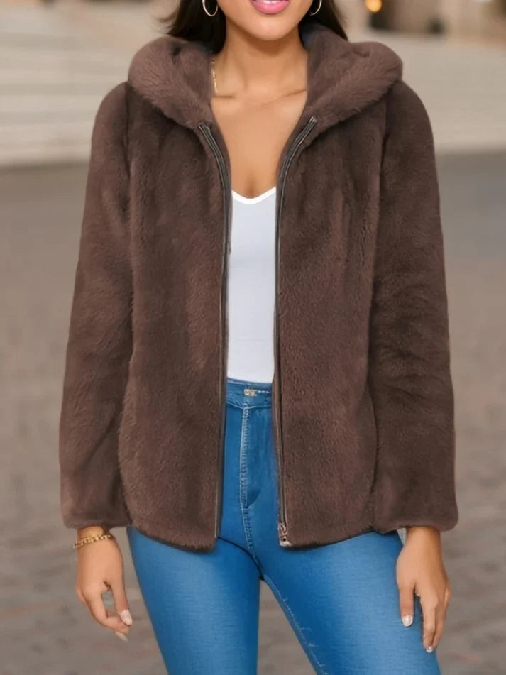 Precious - Elegante giacca in pile con zip e cappuccio