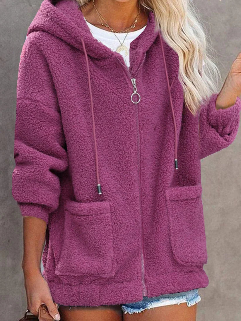 Theadora - Giacca oversize in sherpa con zip e cappuccio