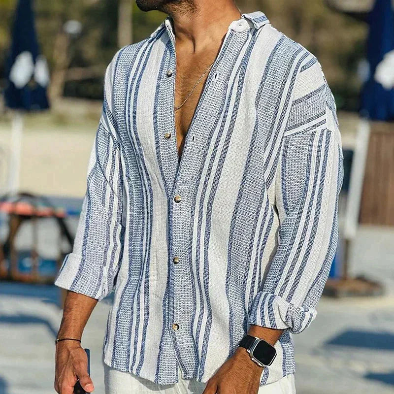 Gabriel - Elegante polo a righe con bottoni e maniche lunghe