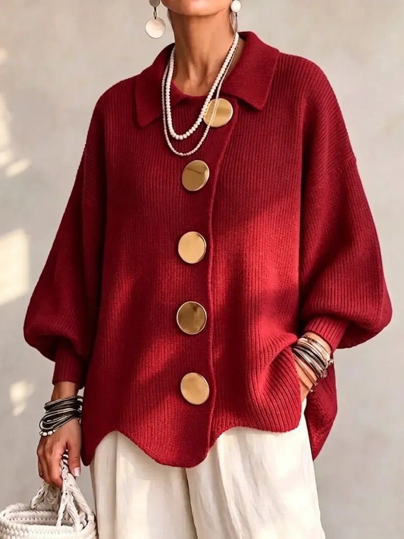 Cardigan Oversize da Donna con Colletto e Bottoni