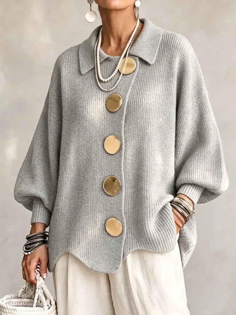 Cardigan Oversize da Donna con Colletto e Bottoni