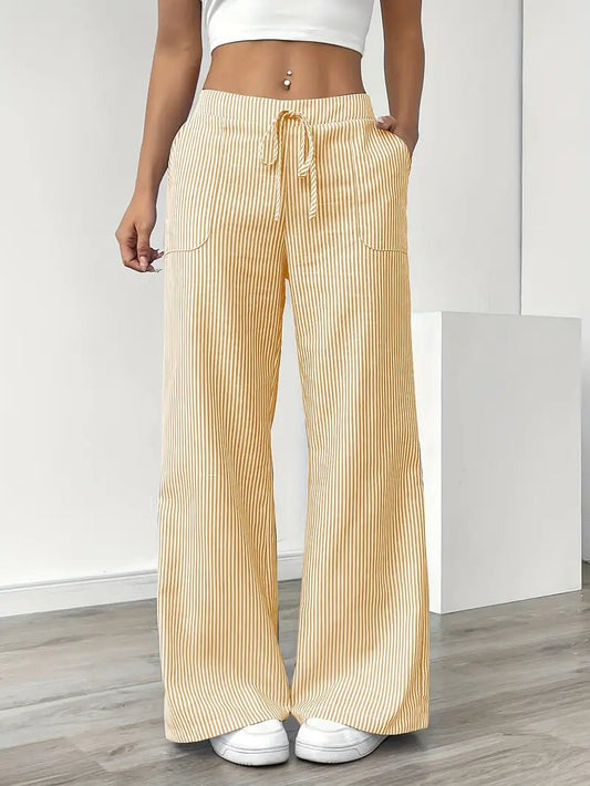 Pantaloni Palazzo a Righe in Lino da Donna