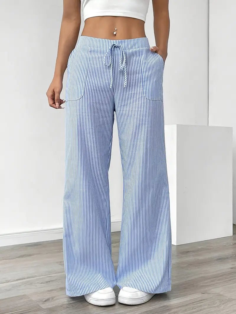 Pantaloni Palazzo a Righe in Lino da Donna