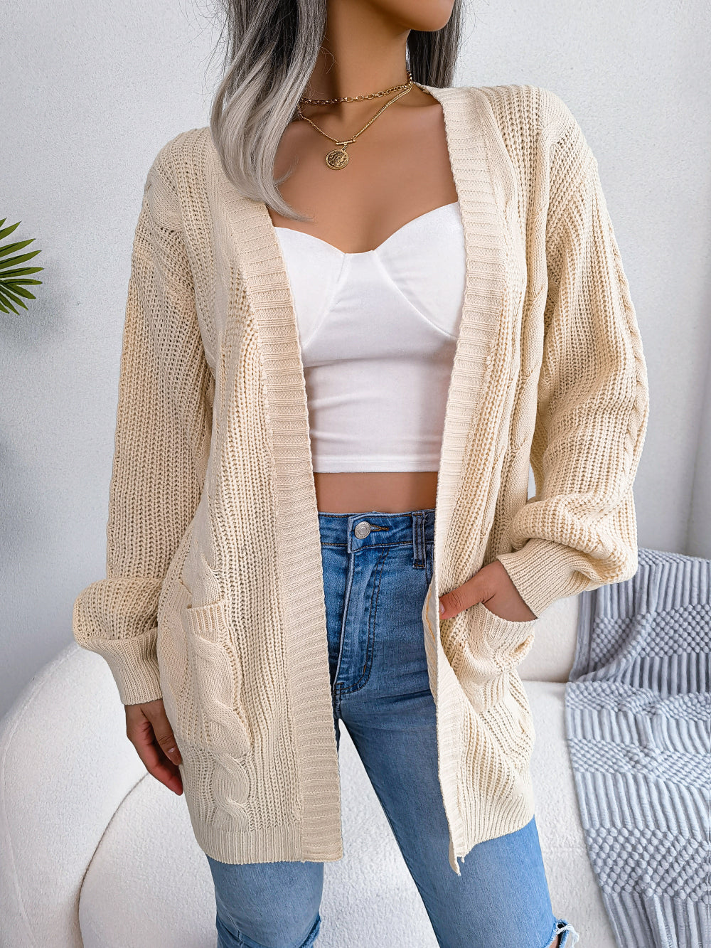 Tessie - Cardigan Aperto Lavorato a Maglia Chic