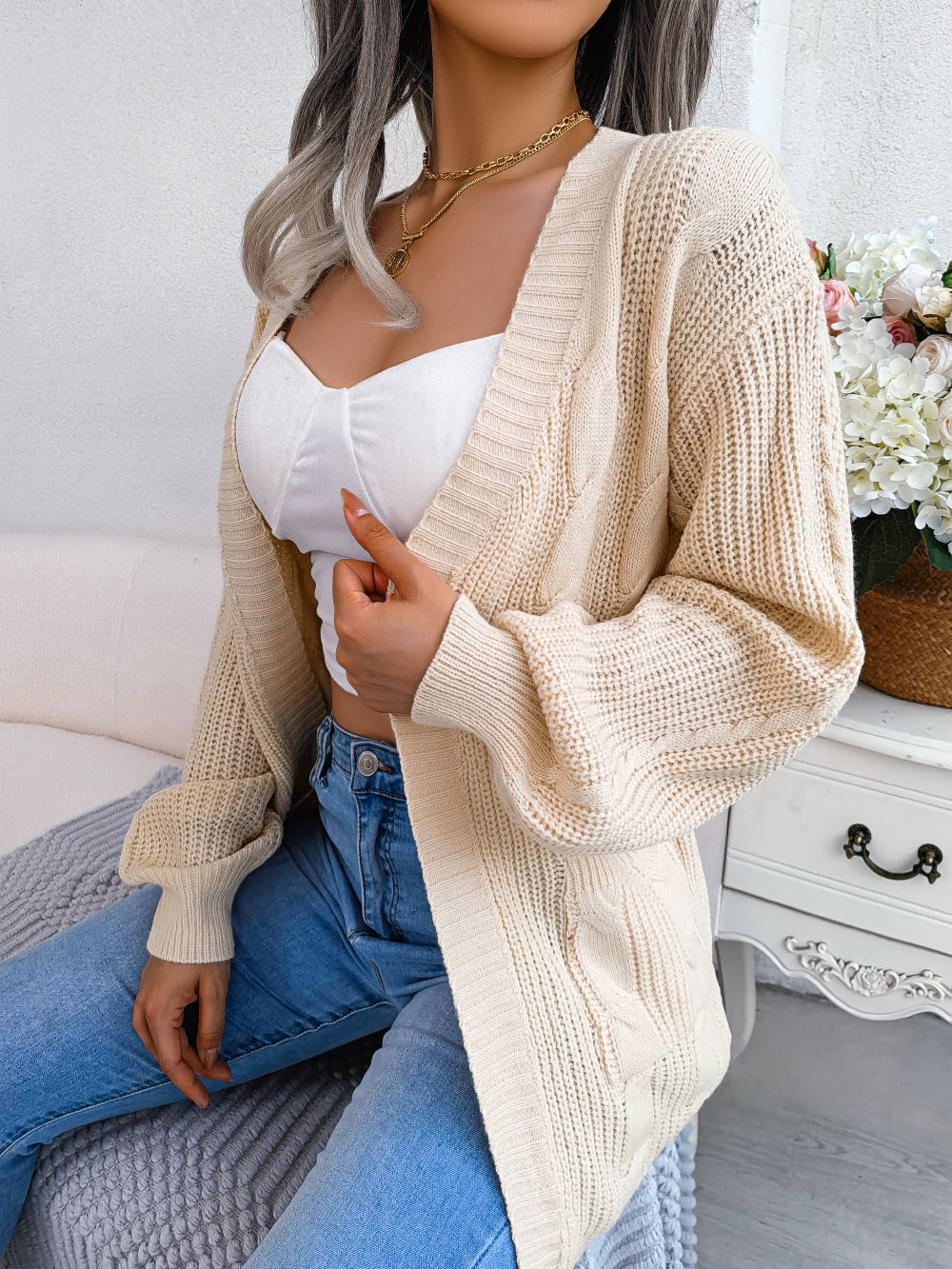 Regine - Cardigan casual a maglia larga