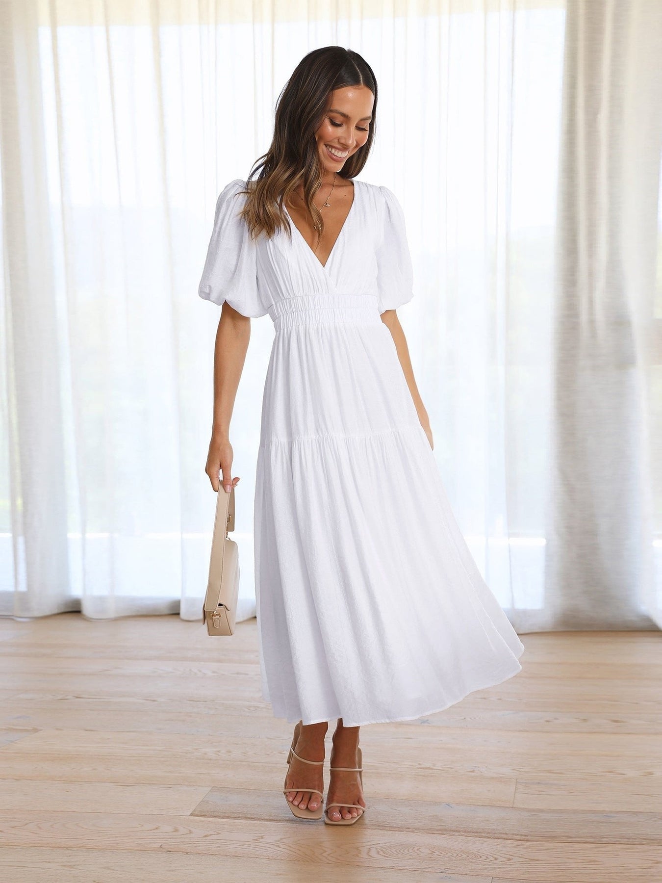 Abito Midi da Donna con Vita Arricciata