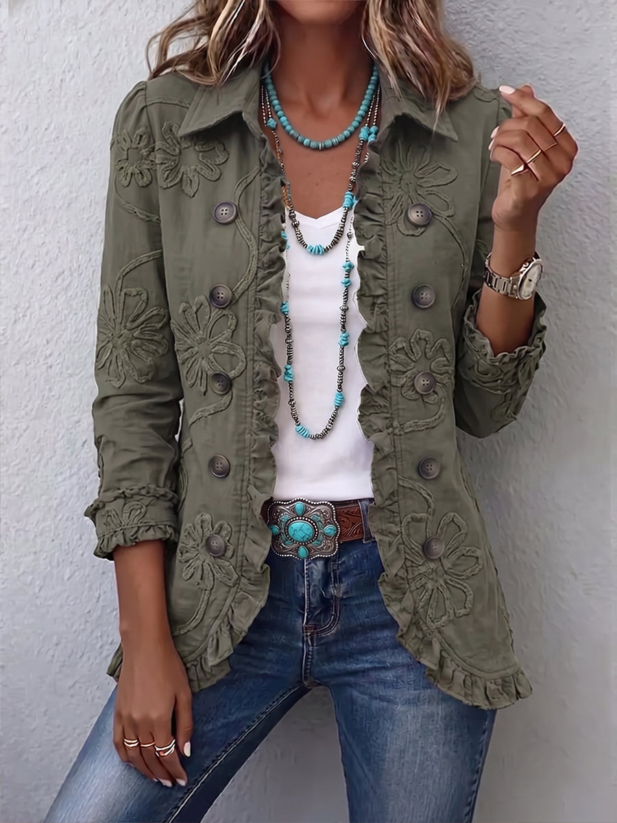 Giacca Casual con Ricami Floreali da Donna