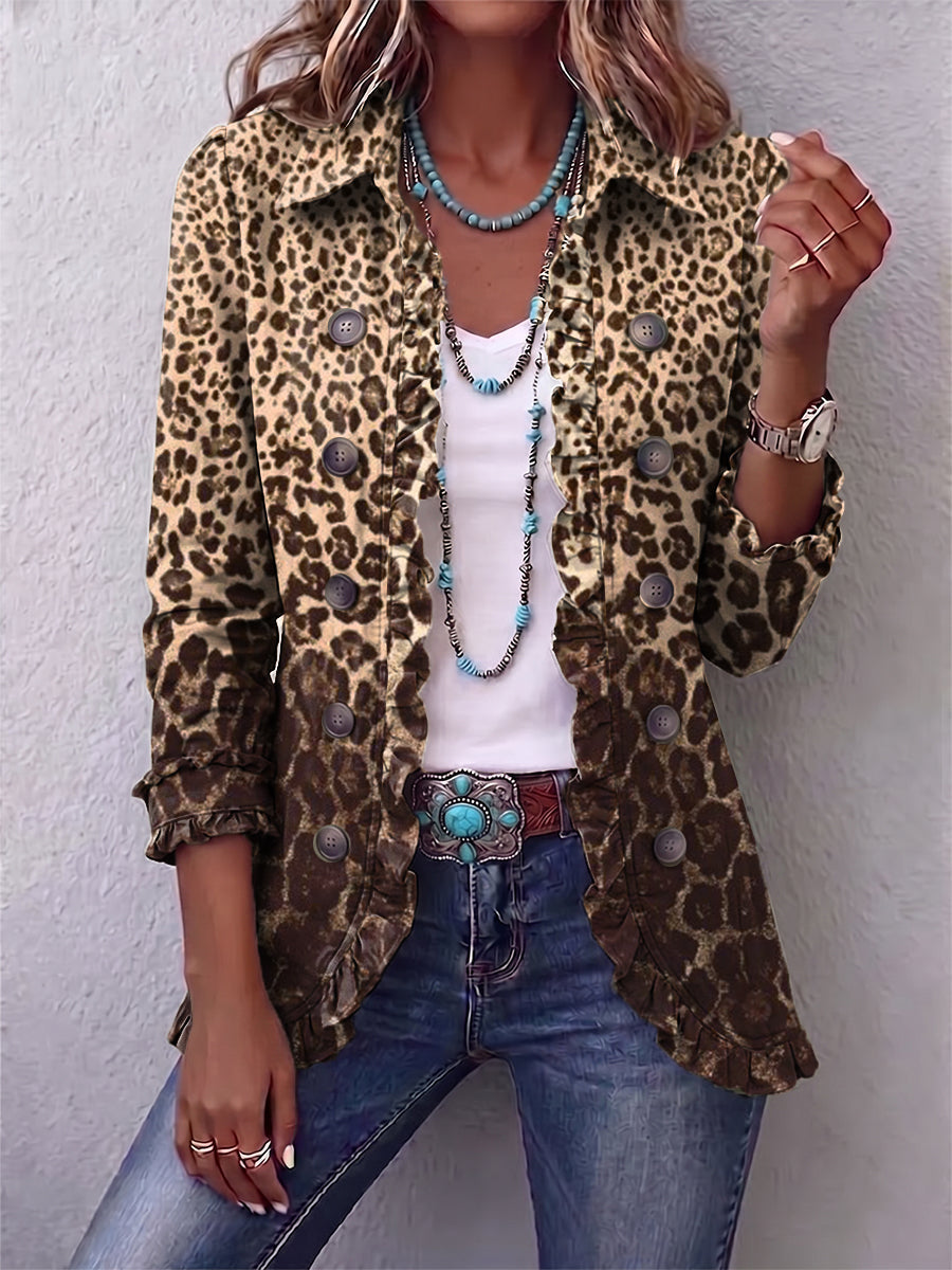 Giacca con Stampa Leopardata e Volant da Donna