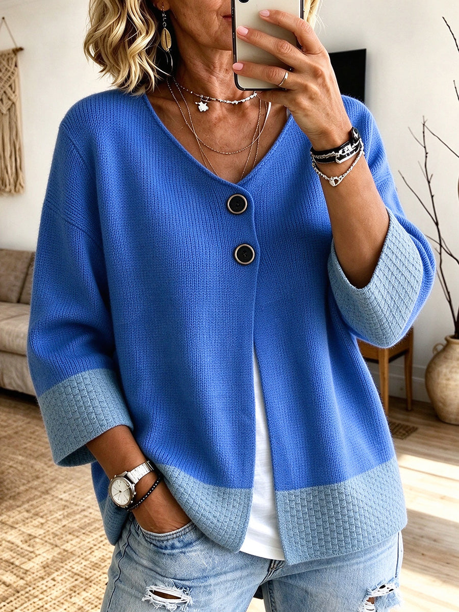 Cardigan da Donna con Bottoni e Blocchi di Colore